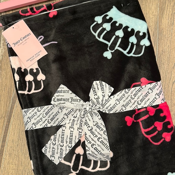 Juicy Couture Other - NWT Juicy Couture Crown Throw Blanket- black pink teal